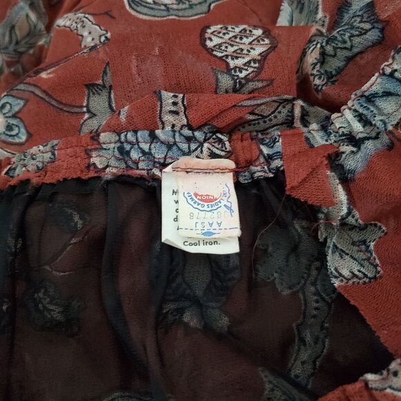 Vintage Boho Gypsy Sheer Cold Shoulder Sheer Flowy Floral Print Long Dress - Picture 8 of 8